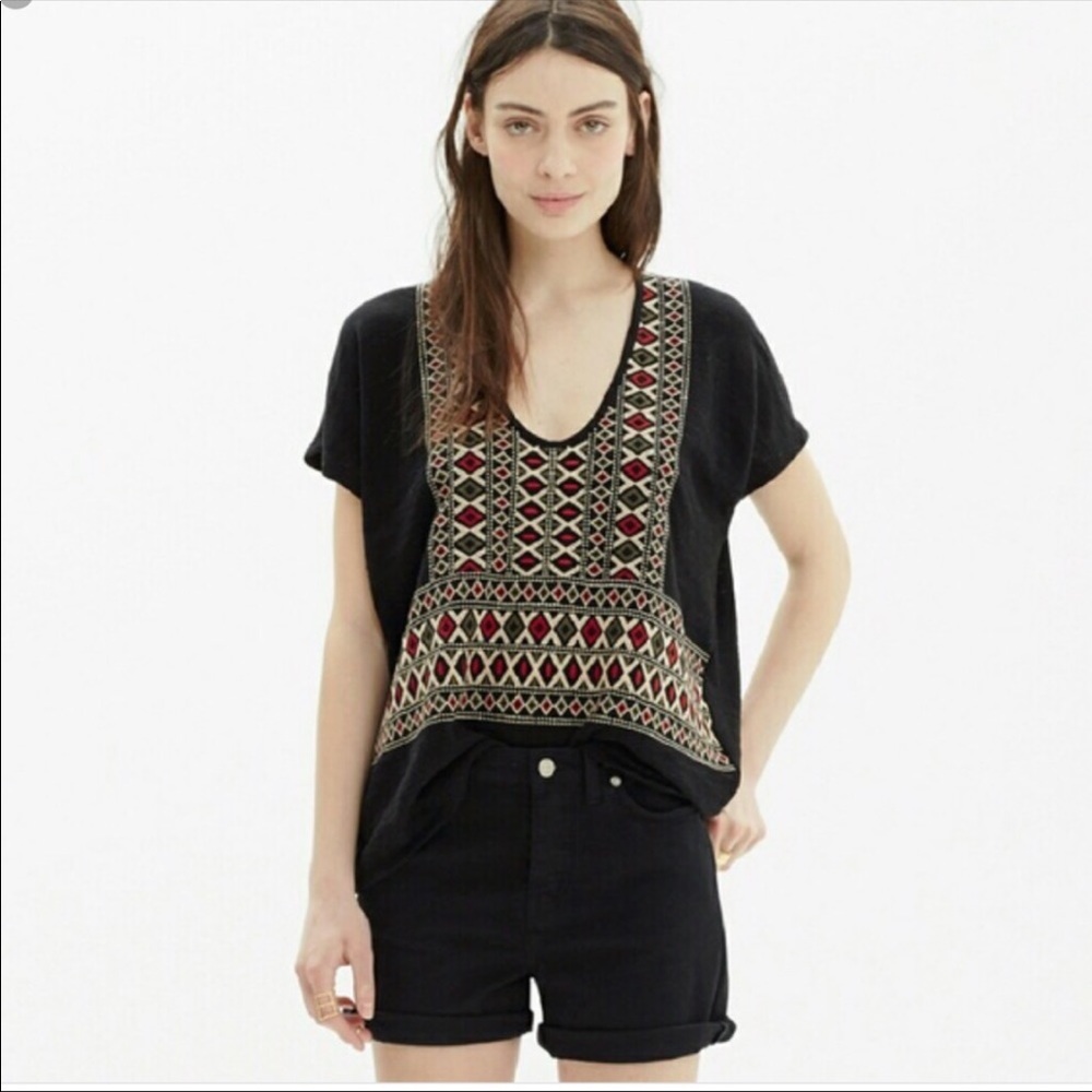 MADEWELL EMBROIDERED MICRO SLEEVE TOP SOUTHWESTERN COLORWAY SIZE XS